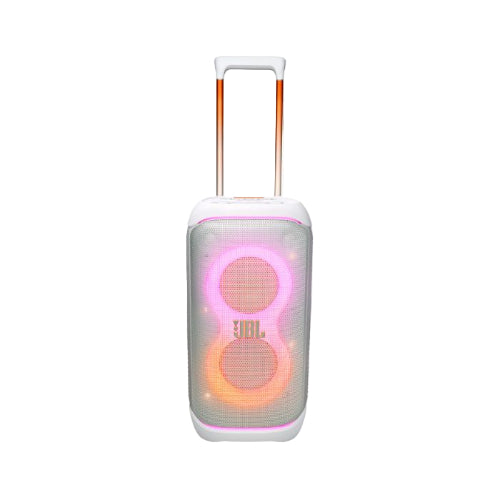 Portable speaker with LED lights on a white background