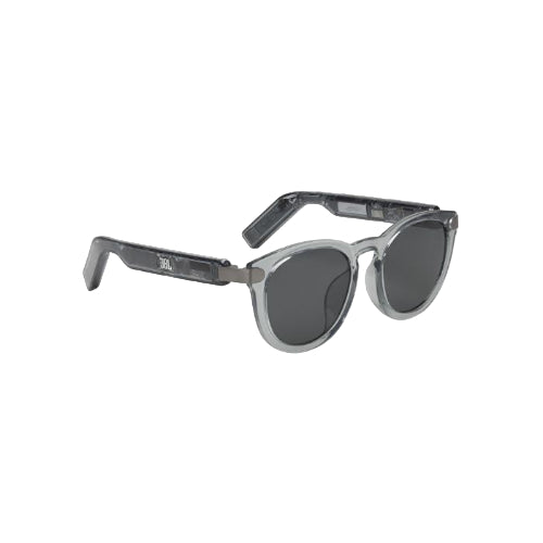 Sunglasses with dark lenses and thin frames on a white background