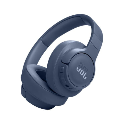 Blue JBL headphones on a white background