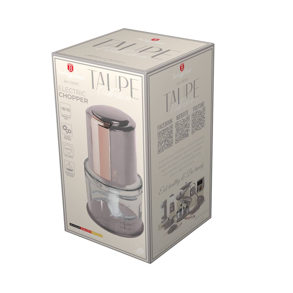Berlinger Haus Chopper, 4Stainless Steel Blades, 600Ml, 300Watss, Taupe