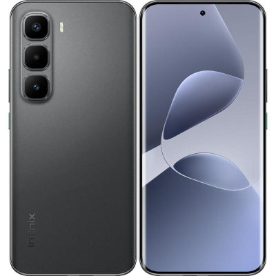 Two smartphone models, one with a black back and the other with a gradient design, on a white background.