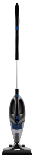 Handheld vacuum cleaner with black and blue design on a white background