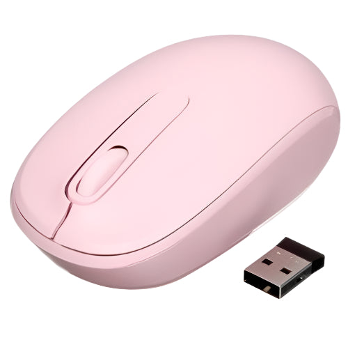 Microsoft Wireless Mobile Mouse 1850 in Light Pink color with a USB receiver.