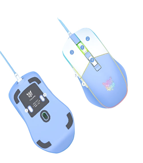 Onikuma Gaming Mouse Optical Sensor 7200 DPI, Braided Cable, RGB Lighting, Blue