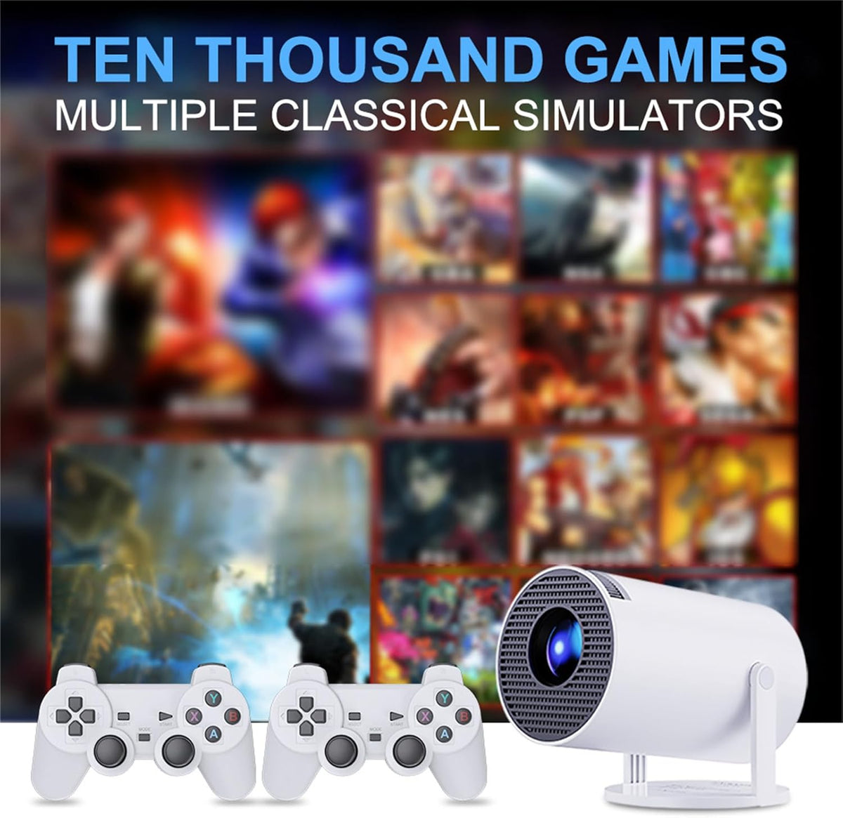 SMART Mini Game Video Projector 4K/HD/3D, Supported WiFi 6, Bluetooth 5.4, Android 11, Lamp
