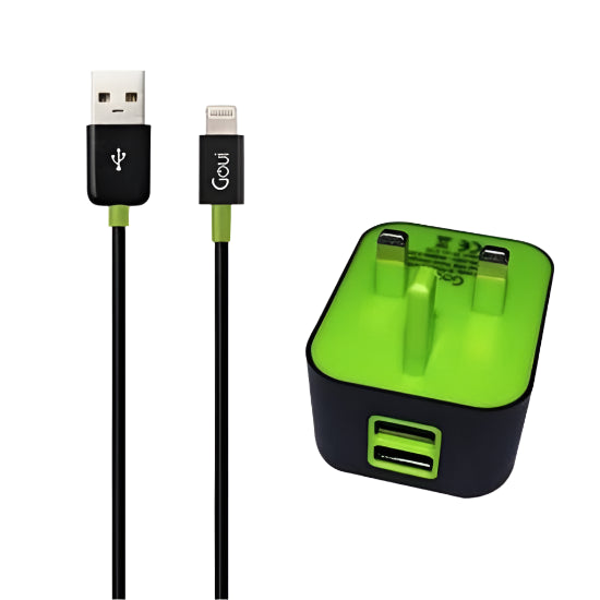 Goui Wall Charger Dual USB, Black / Green
