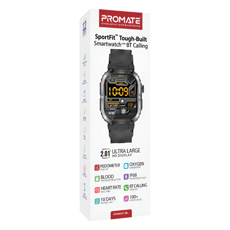 Promate Smart Watch Tough, 2.1Inch, Black