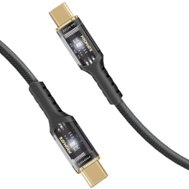 Promate Ultra Fast Charger Cable, Type-C to Type-C, 2Mm, 100Watts, Black