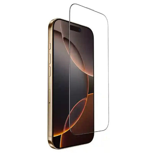 Smartphone with a clear screen protector on a white background