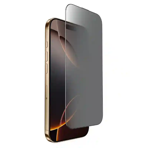 Smartphone with a reflective screen protector on a white background