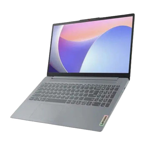Lenovo laptop with a colorful display on a white background