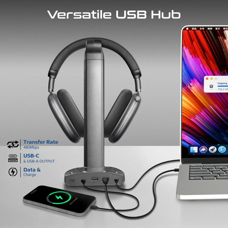 PROMATE FORTX MULTIFUNCTIONAL HEADSET STAND, 15W WIRELESS CHARGER RGB BLACK