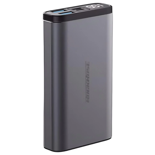 Gray power bank with multiple ports on a white background