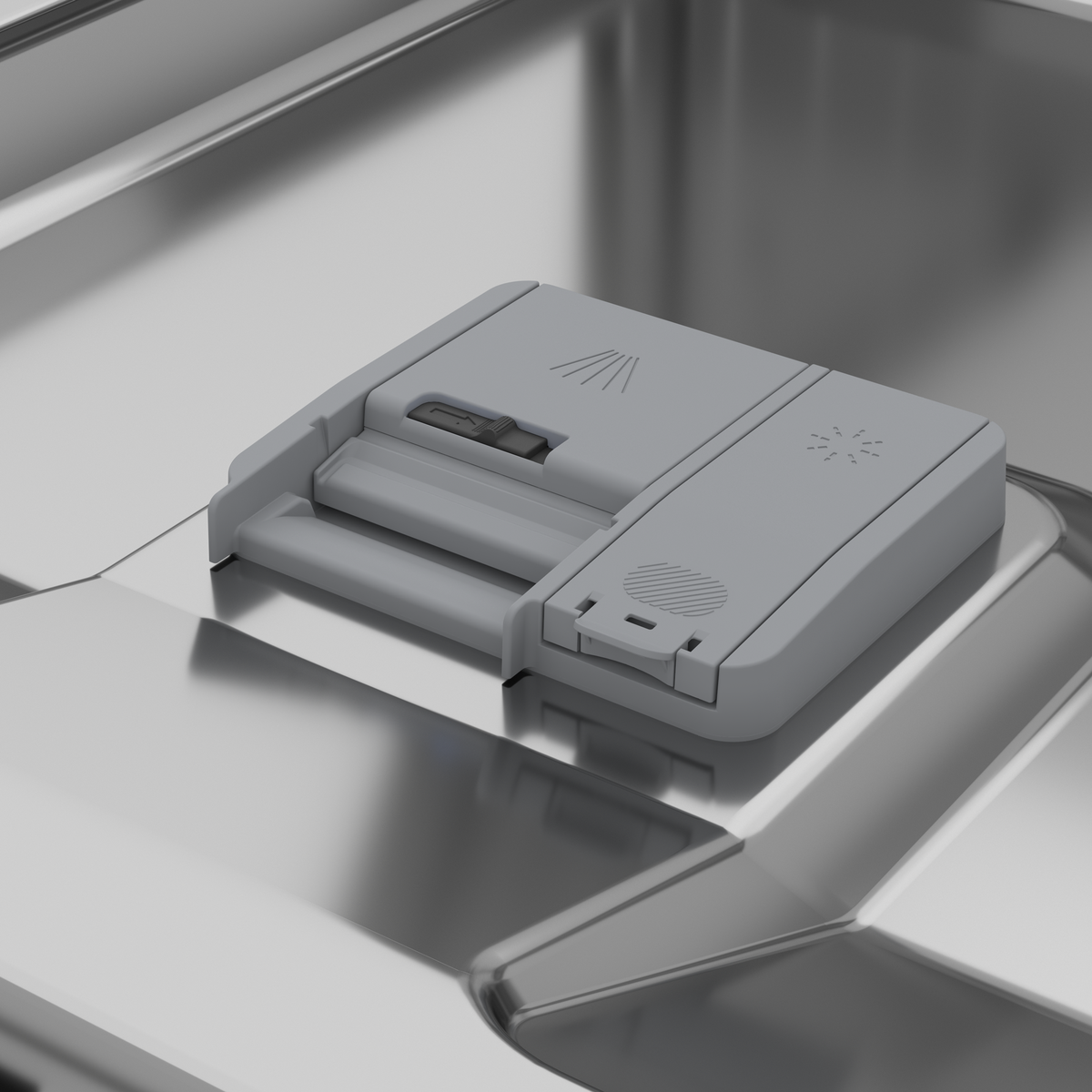 Gray electronic device on a metallic surface