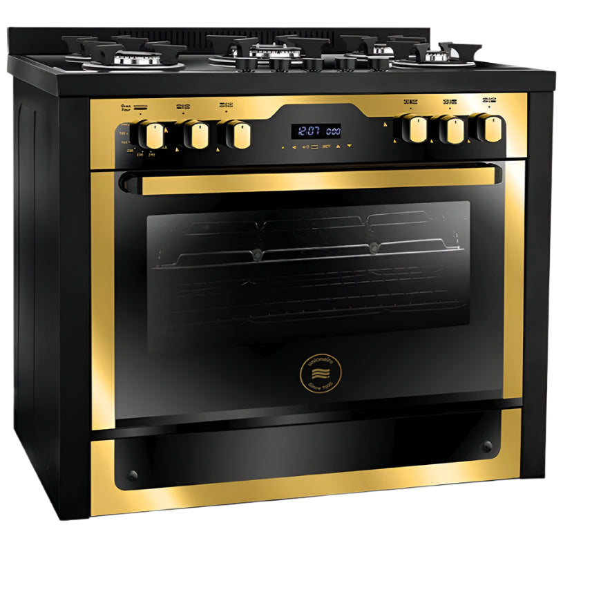 Unionaire Gas Cooker, 5 Burners, I Chef Gold Edition, Black / Gold