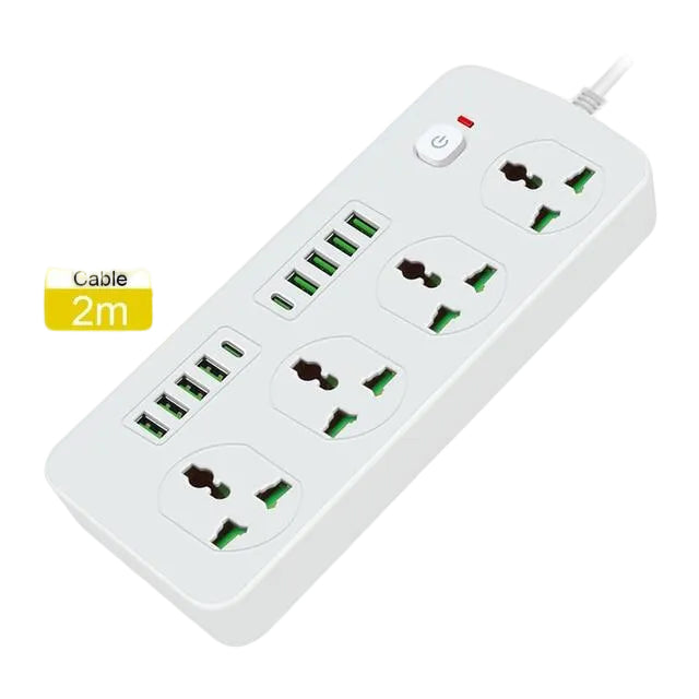 T25-2m / Power Socket- 4 AC-8USB-2TYPE C  3000W/ cable 2m SOCKETS / Black