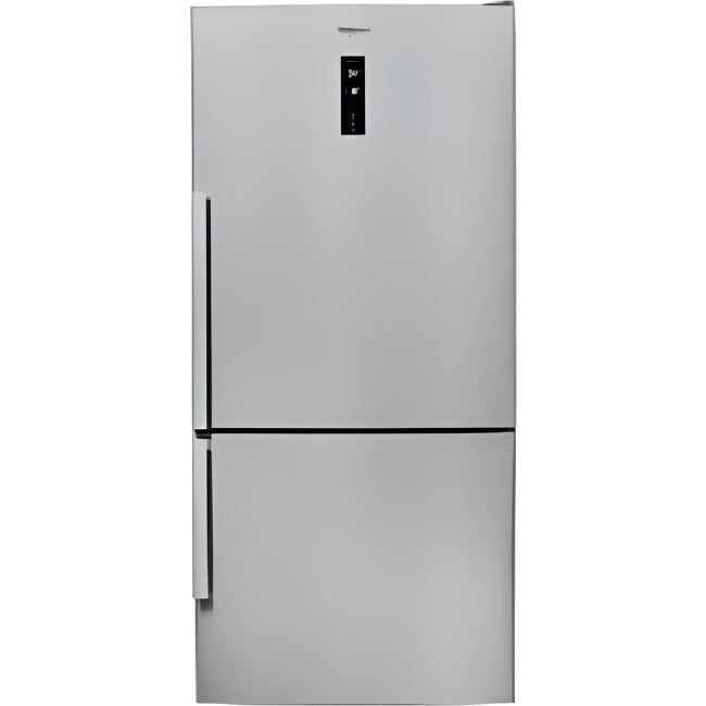 Stainless steel refrigerator on a white background