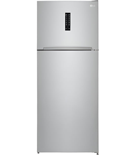 Stainless steel refrigerator on a white background