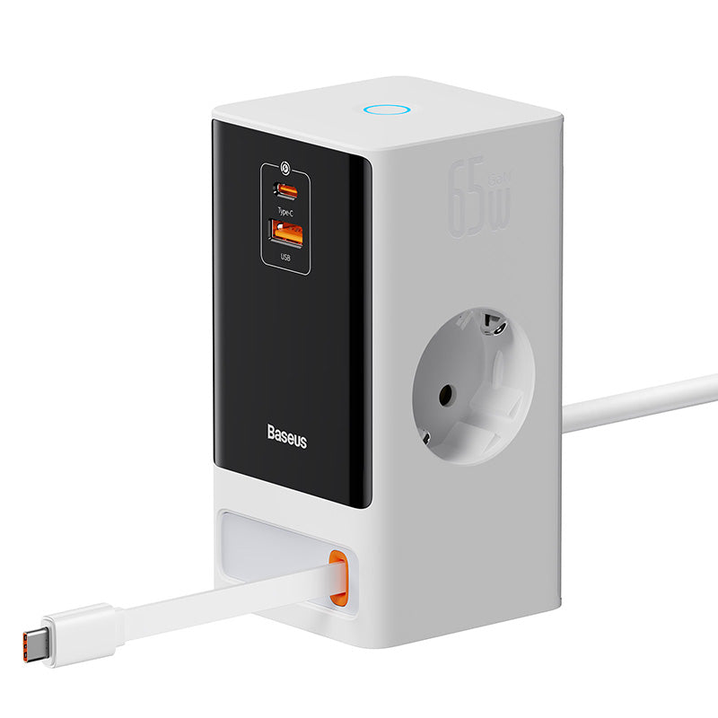 شريط طاقة رقمي Baseus طاقة Combo 2AC و1U و1C، قابل للسحب-C 65، وات، 1.5 متر، أبيض