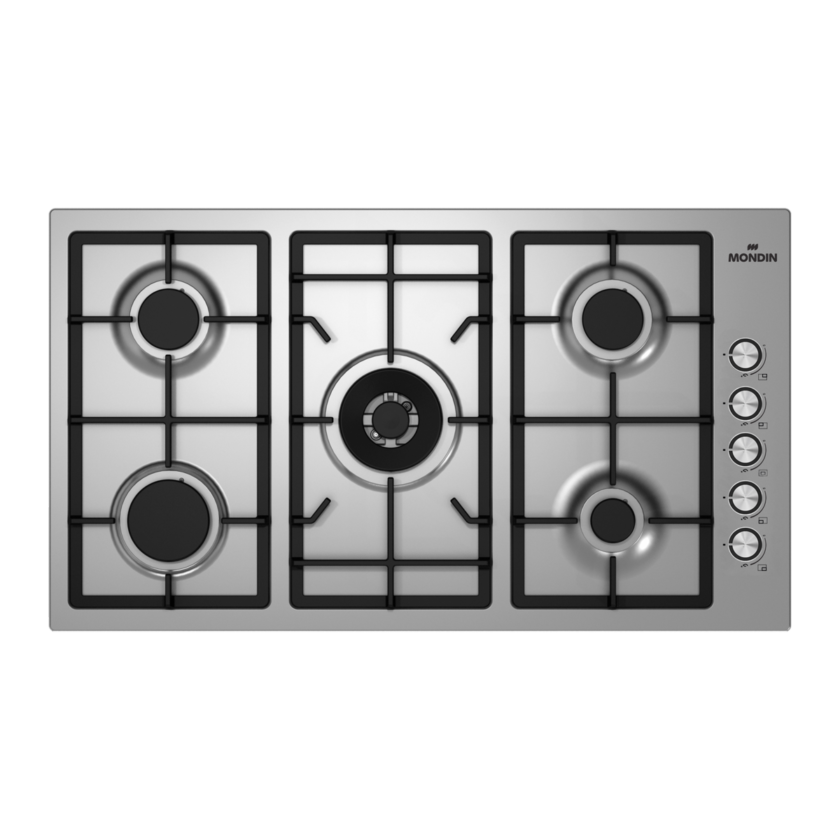 Mondin Gas Built in Hob, Cast Iron with Safety, 90Cm, Stainless Steel