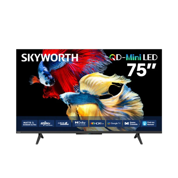 Skyworth Mini LED TV 75Inch QLED, Smart Google TV, 3HDMI & 2USB, Voice Control